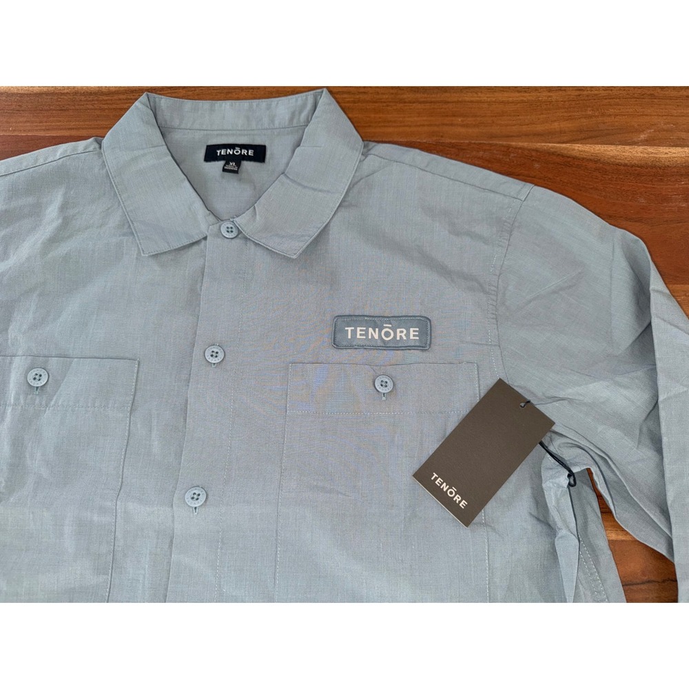 Tenore LS Service Shirt Mens XL Blue Grey Tencel Cotton Button Down TML15WT013